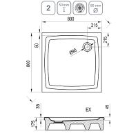 Акриловый поддон для душа Ravak Galaxy/Perseus EX 80х80 A024401310 Белый — фото 2, Акриловые душевые поддоны