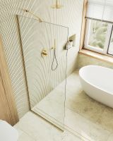 Душевая перегородка Maybah Glass MGD-677-3у 1090x1950 в узком профиле Золото стекло прозрачное — фото 4, Душевые перегородки