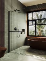 Душевая перегородка Maybah Glass MGD-708-6ш 1090x1950 в широком профиле Черный стекло прозрачное — фото 2, Душевые перегородки