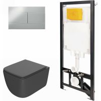 Комплект унитаза с инсталляцией Point Меркурий 886914SIOO+PN41831GM Графит матовый с сиденьем Микролифт и клавишей смыва Хром глянцевый — фото 1, Унитазы