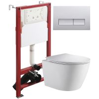 Комплект унитаза с инсталляцией Orange CI07-100W+APB200 с сиденьем Микролифт и клавишей смыва Хром глянцевый — фото 1, Комплекты унитаз + инсталляция