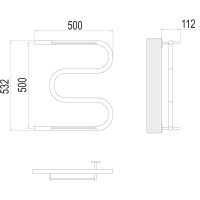 Водяной полотенцесушитель Terminus М-образный с/п (1) 500x500 4620768880339 с полкой Хром, боковое подключение, G 1" НР — фото 3, Водяные полотенцесушители