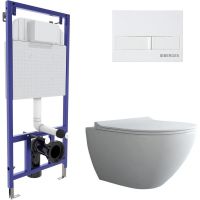 Комплект унитаза с инсталляцией Berges Novum Rimless 043271 с сиденьем Микролифт и Белой клавишей смыва — фото 1, Комплекты унитаз + инсталляция