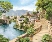 Фреска Ortograf Городской пейзаж 4636 Фактура флок FLK Флизелин (3,4*2,7) Бежевый/Зеленый/Голубой, Город/Пейзаж — фото 2, Фрески