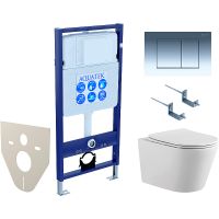 Комплект унитаза с инсталляцией Aquatek Set Aquatek Вега-010 4в1 с сиденьем Микролифт и клавишей смыва Хром глянцевый — фото 1, Комплекты унитаз + инсталляция