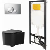 Товар: Комплект унитаза с инсталляцией Point Веста 886914GBOO+PN41701BM Черный матовый с сиденьем Микролифт и клавишей смыва Хром глянцевый - фото 1 Комплект унитаза с инсталляцией Point Веста 886914GBOO+PN41701BM Черный матовый с сиденьем Микролифт и клавишей смыва Хром глянцевый — фото 1, Унитазы