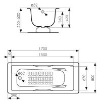 Товар: Чугунная ванна Kaiser 170х80 КВ-1706 с антискользящим покрытием - фото 2 Чугунная ванна Kaiser 170х80 КВ-1706 с антискользящим покрытием — фото 2, Ванны