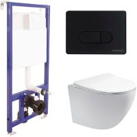 Комплект унитаза Aquatek Европа AQ1900-00 с инсталляцией Berges Novum D5 040235 с сиденьем Микролифт и Черной матовой клавишей смыва — фото 1, Комплекты унитаз + инсталляция