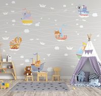 Фреска детская Ortograf Little Friends 34392 Фактура флок FLK Флизелин (4*3) Серый/Разноцветный, Животные/Корабли — фото 3, Фрески