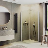 Душевой уголок Maybah Glass MGY-1291-1 800x800x1980 на монопетлях Белый стекло прозрачное — фото 1, Душевые уголки