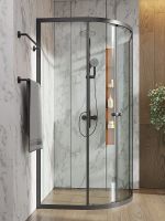 Душевой уголок Orange E01-100TB/G 100x100 профиль Черный стекло прозрачное — фото 5, Душевые уголки четверть круга