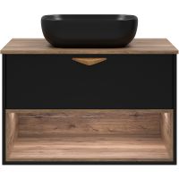 Тумба под раковину Brevita Bergen 80 BER-07080-19-02-1Я подвесная Черная матовая Дуб Галифакс олово — фото 2, Мебель для ванной