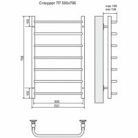 Водяной полотенцесушитель Terminus Стандарт П7 500x796 4670030725325 Хром — фото 4, Водяные полотенцесушители