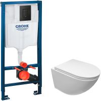 Комплект унитаза Ceruttispa B-2376-3 7183 с инсталляцией Grohe Rapid SL 38811KF0 с сиденьем Микролифт и Черной матовой клавишей смыва — фото 1, Комплекты унитаз + инсталляция