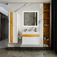 Тумба под раковину Бриклаер Берлин 80 подвесная Белый глянец арт-4627125416088 — фото 8, Тумбы под раковину