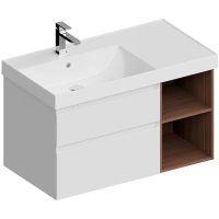 Тумба под раковину Kerama Marazzi Cubo 90 L CUB.90.2Lh\WHTM.N подвесная Белая матовая Структурированный орех — фото 1, Мебель для ванной