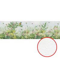 Фреска Ortograf Its Jungle 8321 Фактура бархат FX Флизелин (10*3) Зеленый/Разноцветный, Листья/Птицы/Бабочки — фото 1, Фрески