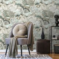 Обои Solo Maps E800304 Винил на флизелине (1,06*10) Бежевый/Бирюзовый, Карты — фото 2, Обои для стен