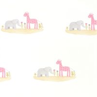 Обои детские Casadeco Rose Nino 85534112 Винил на флизелине (0,53*10,05) Белый/Бежевый/Розовый, Животные — фото 1, Обои для стен