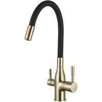 Смеситель для кухни Frap H69 F4396-3 Сатин золотой Черный — фото 1, Смесители для кухни