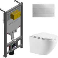 Комплект унитаза WellWant Aura WWU01121WK с сиденьем Микролифт и инсталляцией Jacob Delafon E29025-NF+E4316-CP с сиденьем Микролифт и клавишей смыва Хром — фото 1, Комплекты унитаз + инсталляция