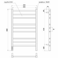 Электрический полотенцесушитель Point Веста PN70758GR П9 500x800 диммер слева Графит премиум — фото 3, Электрические полотенцесушители