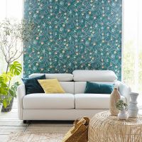 Обои Caselio Danae 103616066 Винил на флизелине (53*10,05) Бирюзовый/Синий/Оранжевый, Листья/Фрукты — фото 3, Обои для стен