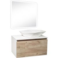 Тумба под раковину Runo Бари 80 00-00001375 подвесная Крафт дуб Белая — фото 21, Тумбы под раковину