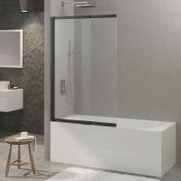 Шторка на ванну Berges River S Slider Black 98х145 065015 профиль Черный матовый стекло прозрачное — фото 1, Неподвижные шторки для ванной