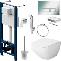 Комплект унитаза с инсталляцией AM.PM Inspire 2.0 CK50GD с сиденьем Микролифт с клавишей смыва Хром с гигиеническим душем и аксессуарами для ванной комнаты — фото 1, Комплекты унитаз + инсталляция