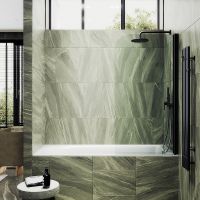 Шторка на ванну Maybah Glass MGV-599-6 700x1400 поворотная на монопетле Черный стекло прозрачное — фото 1, Неподвижные шторки для ванной