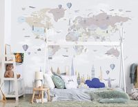 Фреска детская Ortograf Little Friends 34381 Фактура бархат FX Флизелин (4*3) Серый/Бежевый, Карты/Город — фото 3, Фрески