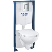 Комплект унитаза с инсталляцией Grohe Solido Compact 39586000 с сиденьем Микролифт и клавишей смыва Хром — фото 1, Комплекты унитаз + инсталляция