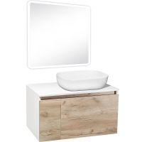 Тумба под раковину Runo Бари 80 00-00001375 подвесная Крафт дуб Белая — фото 15, Тумбы под раковину