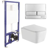 Комплект унитаза WellWant Tesoro WWU01111W с инсталляцией Berges Wasserhaus Novum L3 040213 с сиденьем Микролифт и клавишей смыва Глянцевый хром — фото 1, Комплекты унитаз + инсталляция