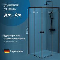 Душевой уголок AM.PM X-Joy 100х80 W94G-403-10080-BТ профиль Черный матовый стекло прозрачное — фото 1, Прямоугольные душевые уголки