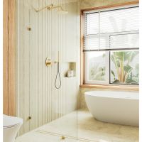 Душевая перегородка Maybah Glass MGD-260-3 890x1950 коннектор стена-стекло Золото стекло прозрачное — фото 1, Душевые перегородки