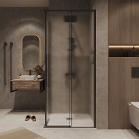 Душевой уголок Grossman Galaxy 80х80 300.K33.01.8080.21.02 профиль Черный матовый стекло шиншилла — фото 9, Душевые уголки