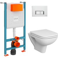 Комплект унитаза с инсталляцией Vitra S 20 9004B003-7207 с сиденьем Микролифт и клавишей смыва Хром глянец — фото 1, Комплекты унитаз + инсталляция