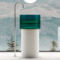 Раковина Abber Kristall 45 AT2701White-Aquamarin-H Белая Бирюзовая — фото 1, Раковины напольные