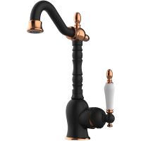 Смеситель для раковины GPD Retro Colored MTL180-S-R Черный матовый Розовое золото — фото 1, Смесители