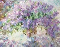 Фреска Ortograf Цветы 8030 Фактура флок FLK Флизелин (2,7*2,1) Сиреневый/Зеленый, Цветы/Живопись — фото 2, Фрески