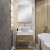 Тумба под раковину Runo Вудлайн 65 00-00001342 подвесная Белая Крафтовый дуб — фото 3, Тумбы под раковину