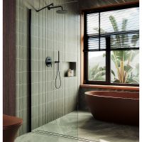 Душевая перегородка Maybah Glass MGD-689-6ш 890x1950 в широком профиле Черный стекло прозрачное — фото 1, Душевые перегородки