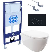 Комплект унитаза с инсталляцией Aquatek Set Aquatek Поларис-020 4в1 с сиденьем Микролифт и Черной матовой клавишей смыва — фото 1, Унитазы
