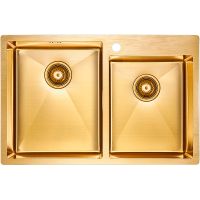 Кухонная мойка Paulmark Kroner 78/2S PM237851-BG Брашированное золото — фото 1, Кухонные мойки