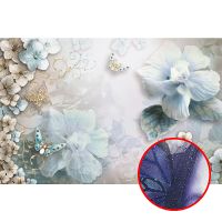 Фреска Ortograf 3D 6654 Фактура бархат серебро FX-S Флизелин (2,95*1,96) Голубой/Бежевый, Цветы — фото 1, Фрески