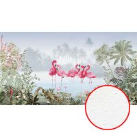 Фреска Ortograf Paradise 32235 Фактура бархат FX Флизелин (5,1*2,7) Голубой/Розовый/Зеленый, Деревья/Птицы — фото 1, Фрески