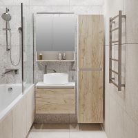 Шкаф пенал Runo Бари 35 00-00001388 подвесной Крафт дуб Белый — фото 3, Пеналы для ванной комнаты