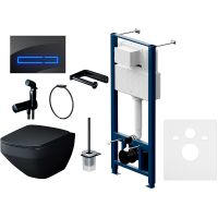 Комплект унитаза с инсталляцией AM.PM Inspire V2.0 CK50GG Черный матовый с сиденьем Микролифт с Черной глянцевой клавишей смыва с гигиеническим душем и аксессуарами для ванной комнаты — фото 1, Комплекты унитаз + инсталляция